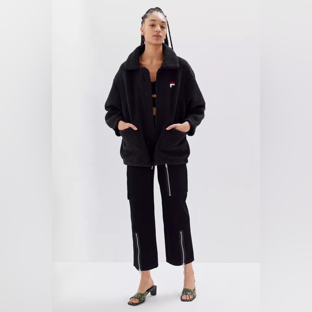 Fila Diana Teddy Jacket in Black Urban Outfitters Exclusive